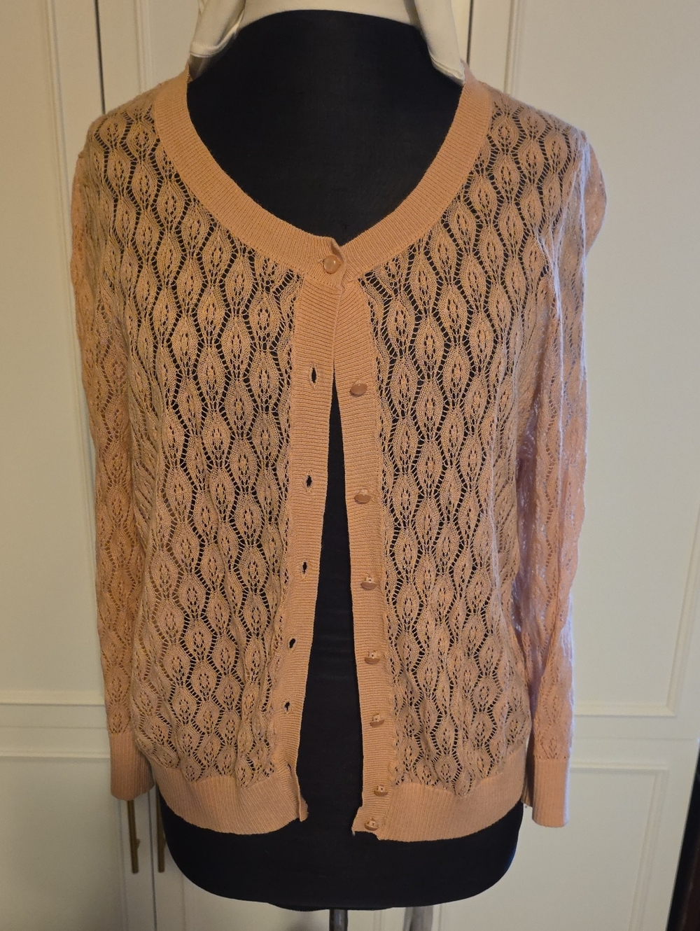LC Lauren Conrad Peach Openwork Button-Front Cardigan